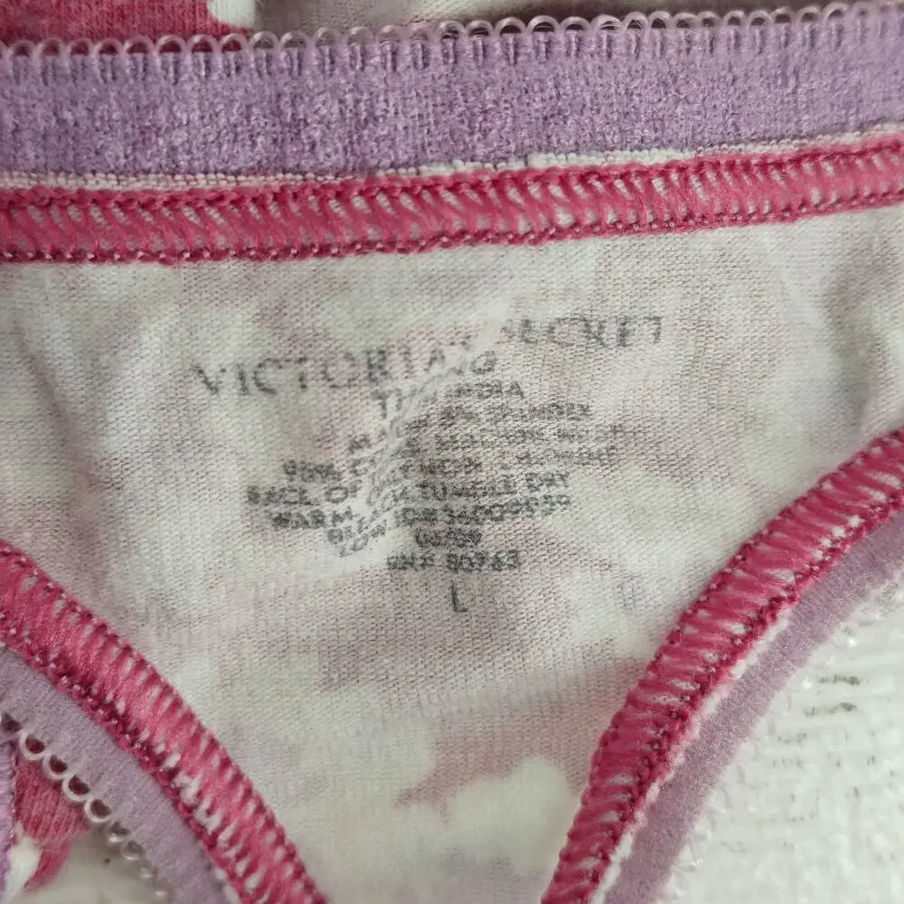 Vintage Victoria's Secret Signature Waistband Purple White Floral Cotton Thong L